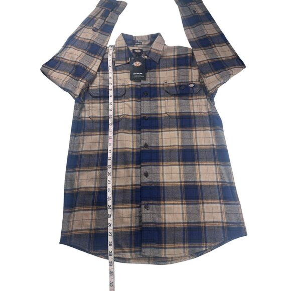 Dickies Flex Flannel Shirt Men's Small Relaxed Fit Blue & Beige Plaid‎ NEW - Picture 4 of 8